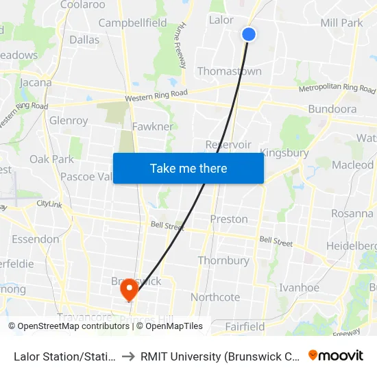 Lalor Station/Station St to RMIT University (Brunswick Campus) map