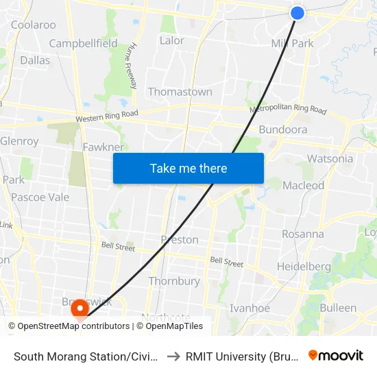 South Morang Station/Civic Dr to RMIT University (Brunswick Campus) map