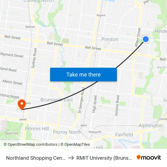 Northland Shopping Centre/Murray Rd to RMIT University (Brunswick Campus) map