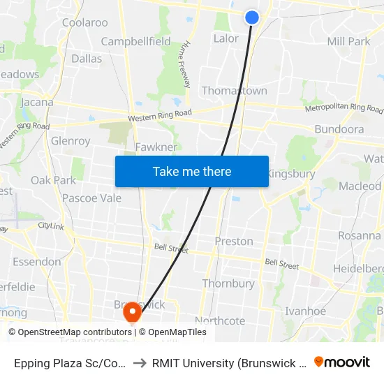Epping Plaza Sc/Cooper St to RMIT University (Brunswick Campus) map