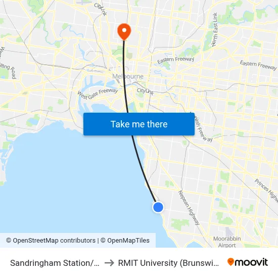 Sandringham Station/Station St to RMIT University (Brunswick Campus) map