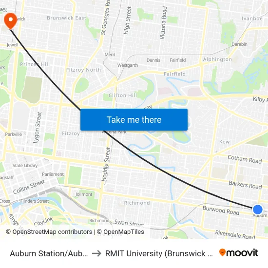 Auburn Station/Auburn Rd to RMIT University (Brunswick Campus) map
