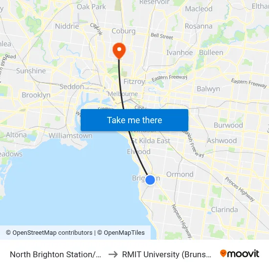 North Brighton Station/St Andrews St to RMIT University (Brunswick Campus) map