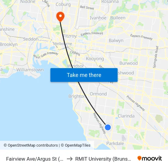Fairview Ave/Argus St to RMIT University (Brunswick Campus) map