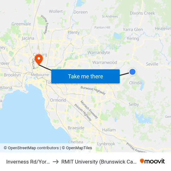 Inverness Rd/York Rd to RMIT University (Brunswick Campus) map