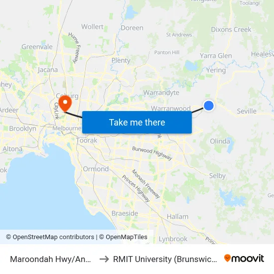 Maroondah Hwy/Anderson St to RMIT University (Brunswick Campus) map
