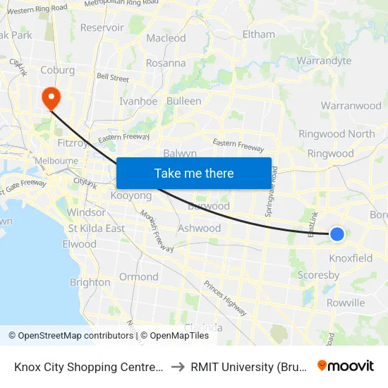 Knox City Shopping Centre/Stud Rd to RMIT University (Brunswick Campus) map