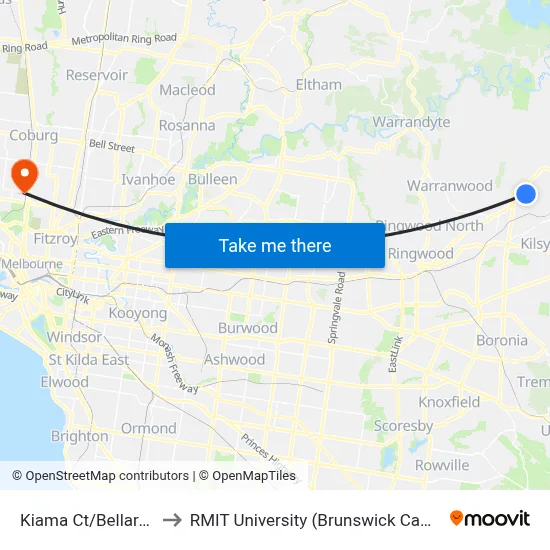 Kiama Ct/Bellara Dr to RMIT University (Brunswick Campus) map