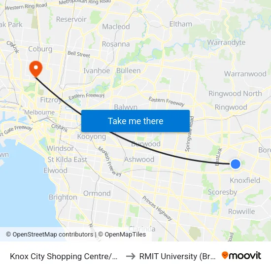 Knox City Shopping Centre/Stud Rd to RMIT University (Brunswick Campus) map