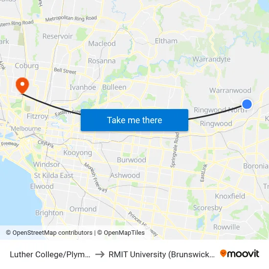 Luther College/Plymouth Rd to RMIT University (Brunswick Campus) map