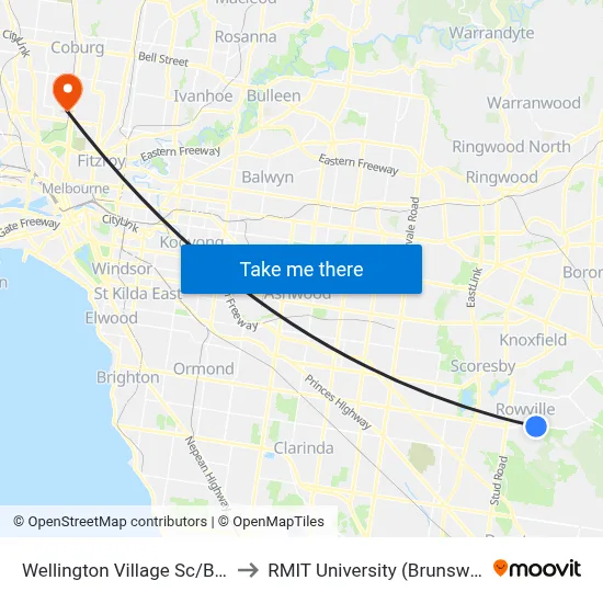 Wellington Village Sc/Braeburn Pde to RMIT University (Brunswick Campus) map