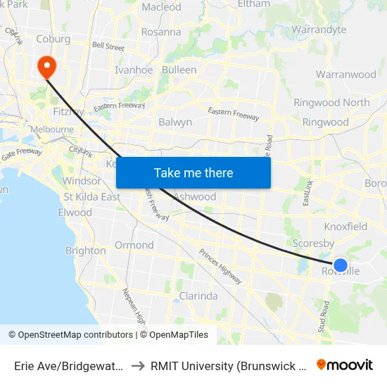 Erie Ave/Bridgewater Way to RMIT University (Brunswick Campus) map