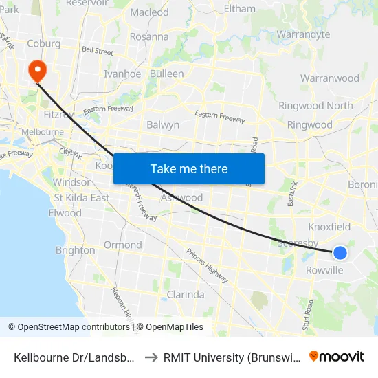 Kellbourne Dr/Landsborough Ave to RMIT University (Brunswick Campus) map