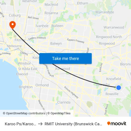 Karoo Ps/Karoo Rd to RMIT University (Brunswick Campus) map
