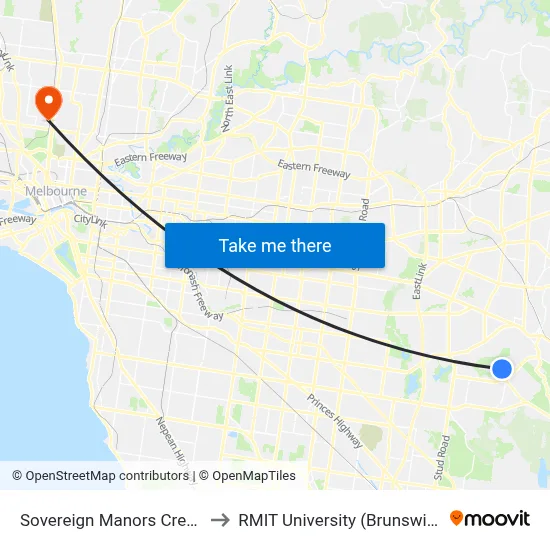 Sovereign Manors Cres/Karoo Rd to RMIT University (Brunswick Campus) map