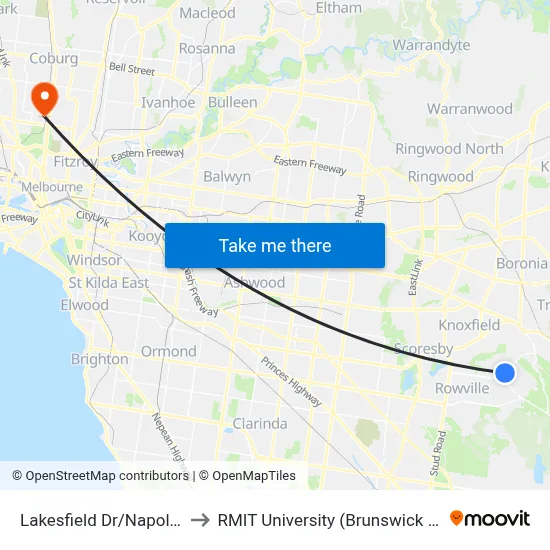 Lakesfield Dr/Napoleon Rd to RMIT University (Brunswick Campus) map