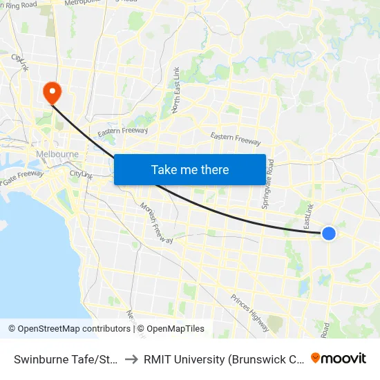 Swinburne Tafe/Stud Rd to RMIT University (Brunswick Campus) map