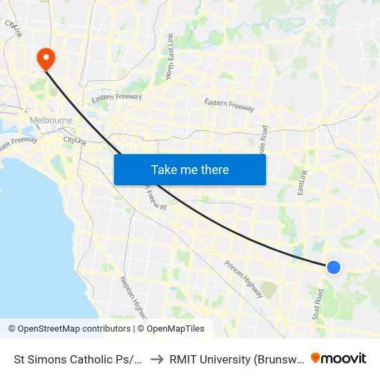 St Simons Catholic Ps/Taylors Lane to RMIT University (Brunswick Campus) map