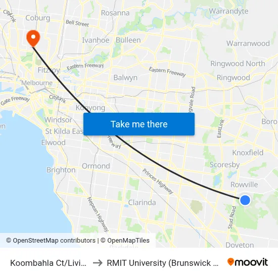 Koombahla Ct/Liviana Dr to RMIT University (Brunswick Campus) map