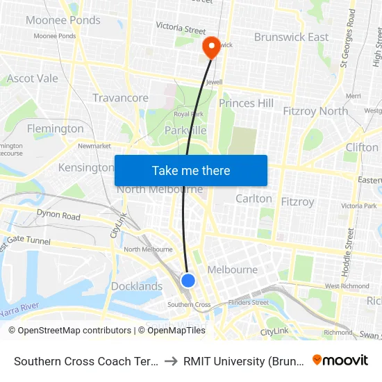Southern Cross Coach Terminal/Spencer St to RMIT University (Brunswick Campus) map