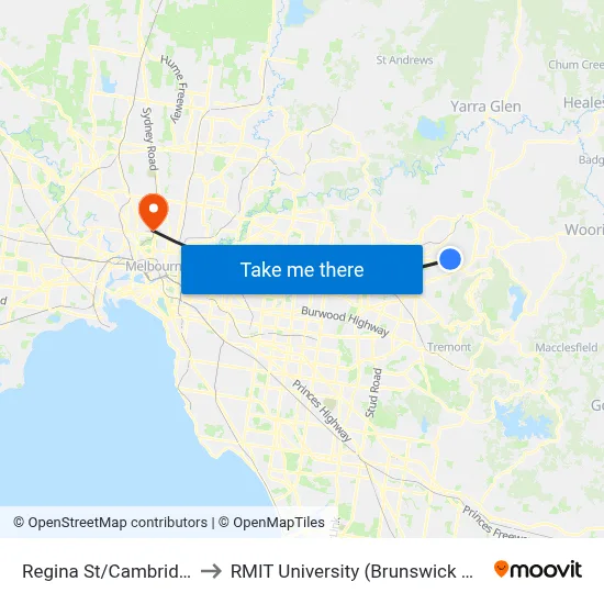 Regina St/Cambridge Rd to RMIT University (Brunswick Campus) map