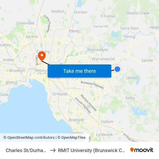 Charles St/Durham Rd to RMIT University (Brunswick Campus) map