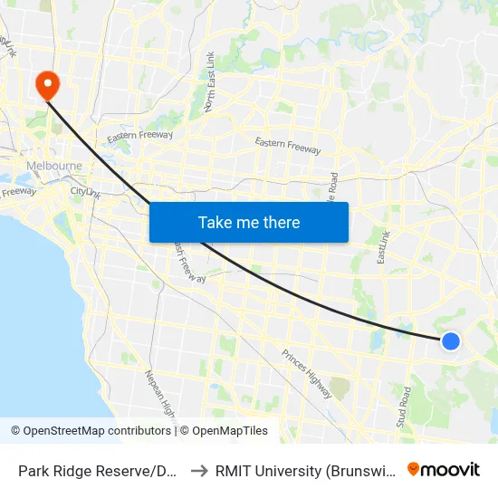 Park Ridge Reserve/Dandelion Dr to RMIT University (Brunswick Campus) map