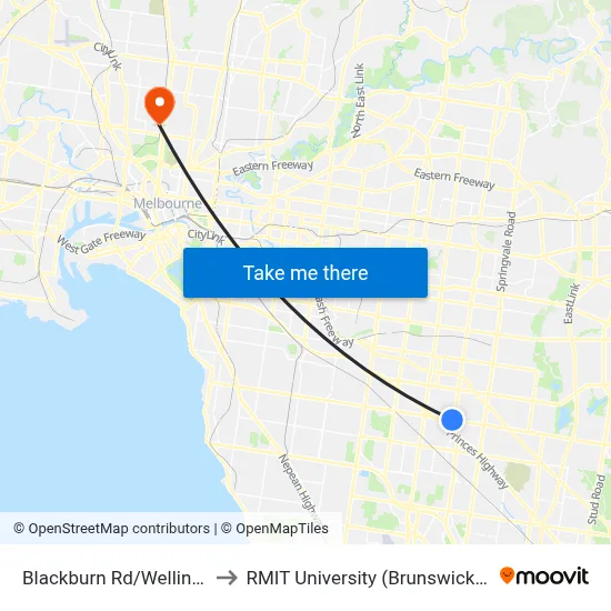 Blackburn Rd/Wellington Rd to RMIT University (Brunswick Campus) map