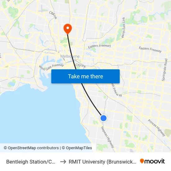 Bentleigh Station/Centre Rd to RMIT University (Brunswick Campus) map