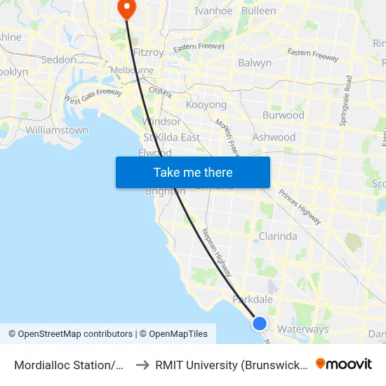 Mordialloc Station/Albert St to RMIT University (Brunswick Campus) map