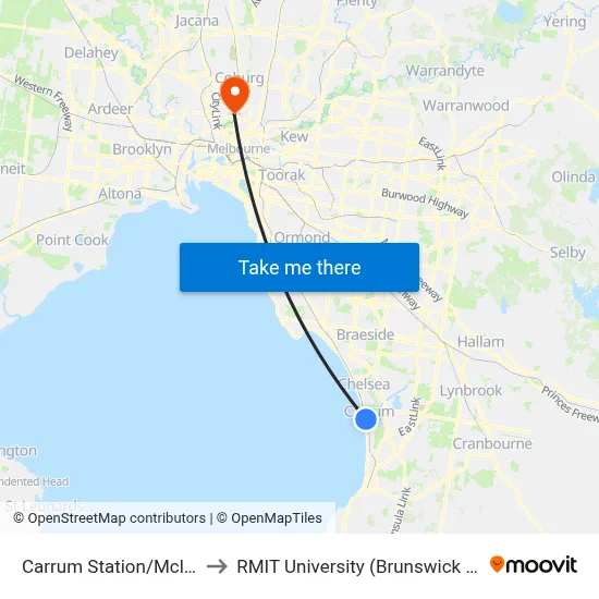 Carrum Station/Mcleod Rd to RMIT University (Brunswick Campus) map