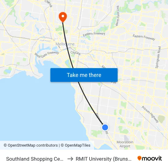 Southland Shopping Centre/Karen St to RMIT University (Brunswick Campus) map
