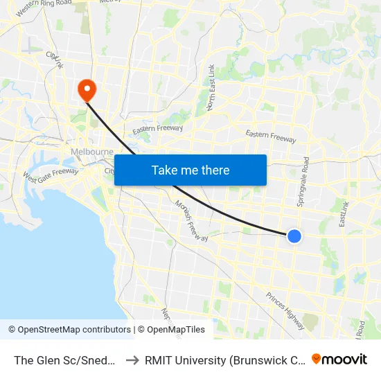 The Glen Sc/Snedden Dr to RMIT University (Brunswick Campus) map