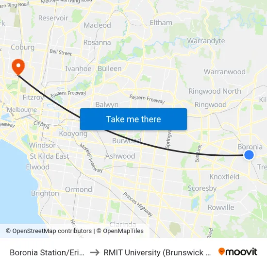 Boronia Station/Erica Ave to RMIT University (Brunswick Campus) map