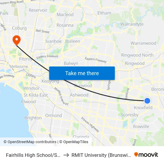 Fairhills High School/Scoresby Rd to RMIT University (Brunswick Campus) map