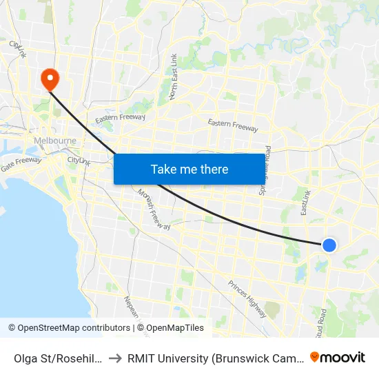 Olga St/Rosehill St to RMIT University (Brunswick Campus) map