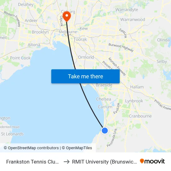 Frankston Tennis Club/Yuille St to RMIT University (Brunswick Campus) map