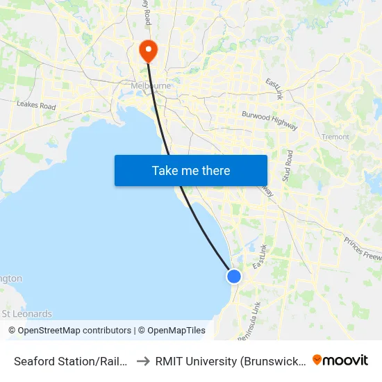 Seaford Station/Railway Pde to RMIT University (Brunswick Campus) map