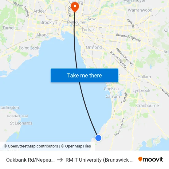Oakbank Rd/Nepean Hwy to RMIT University (Brunswick Campus) map