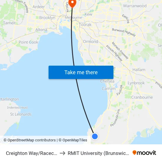 Creighton Way/Racecourse Rd to RMIT University (Brunswick Campus) map