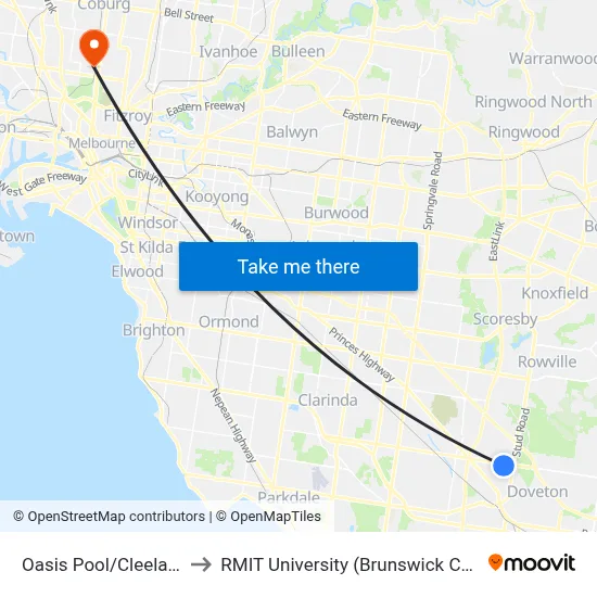 Oasis Pool/Cleeland St to RMIT University (Brunswick Campus) map