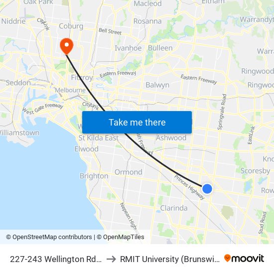 227-243 Wellington Rd (Mulgrave) to RMIT University (Brunswick Campus) map