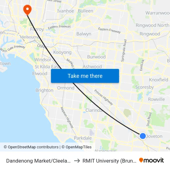 Dandenong Market/Cleeland St to RMIT University (Brunswick Campus) map