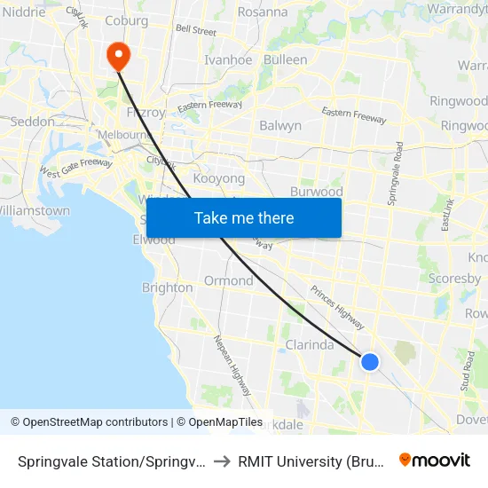 Springvale Station/Springvale Rd to RMIT University (Brunswick Campus) map