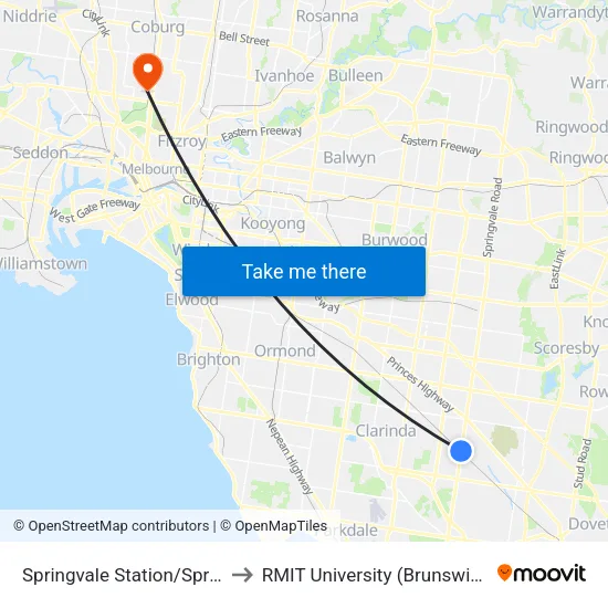 Springvale Station/Springvale Rd to RMIT University (Brunswick Campus) map