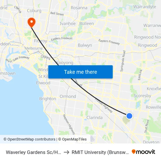 Waverley Gardens Sc/Hansworth St to RMIT University (Brunswick Campus) map