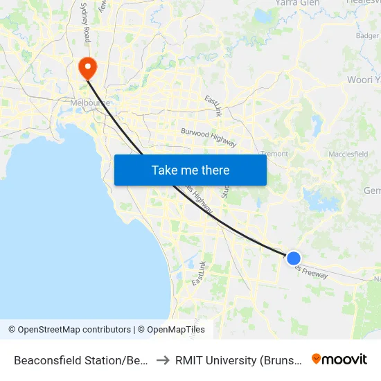 Beaconsfield Station/Beaconsfield Ave to RMIT University (Brunswick Campus) map