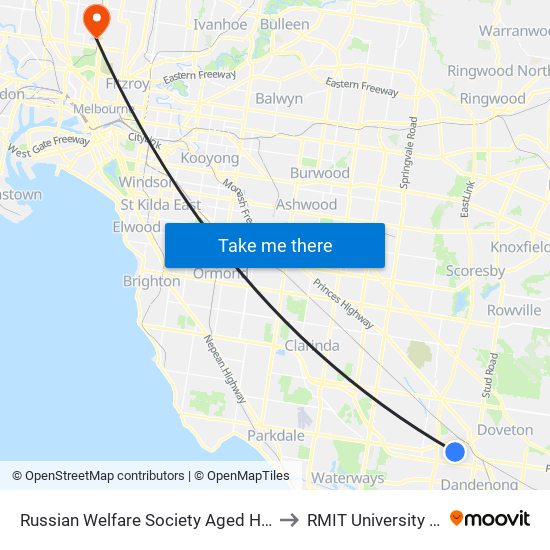 Russian Welfare Society Aged Home/Morwell Ave (Dandenong South) to RMIT University (Brunswick Campus) map