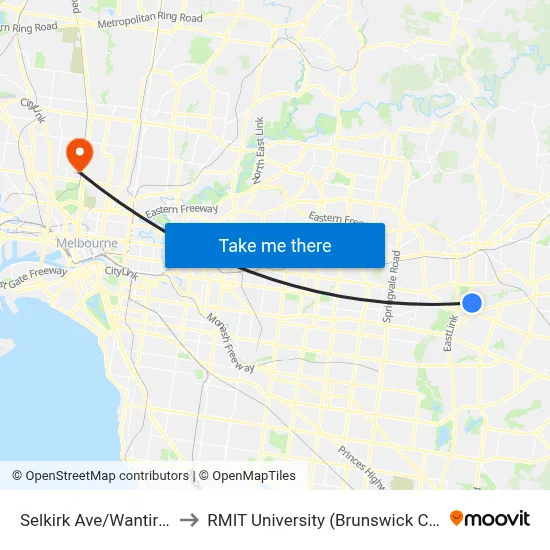 Selkirk Ave/Wantirna Rd to RMIT University (Brunswick Campus) map