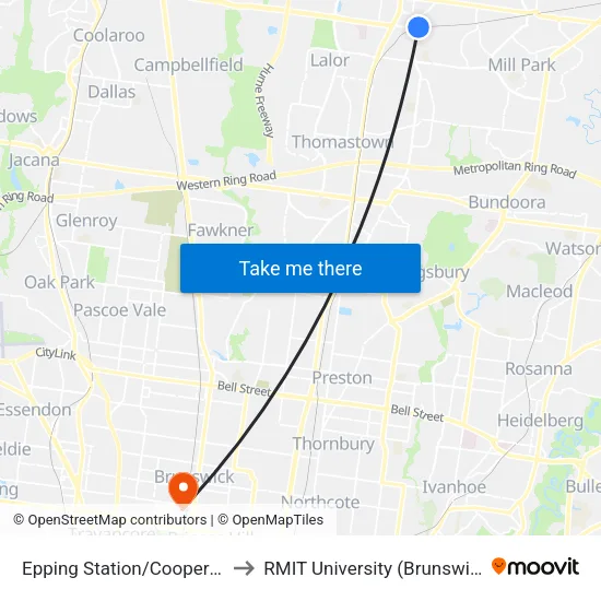 Epping Station/Cooper St to RMIT University (Brunswick Campus) map